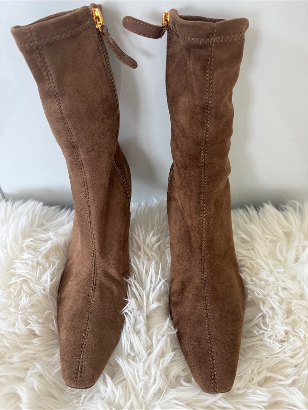 Zara Brown Suede Pointed-Toe Stiletto Ankle Boots - Picture 2 of 5